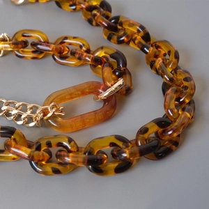 Amber resin and gold metal mixed link chain strap for shoulder and crossbody bags