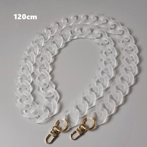 Detail of 120cm frosted transparent white acrylic bag chain with golden metal clasps
