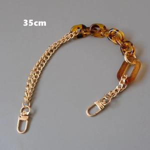 Detailed 35cm purse strap with gold metal chain and amber leopard resin links