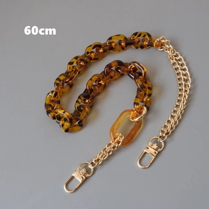 Detail of 60cm leopard resin link and gold metal chain with lobster clasps