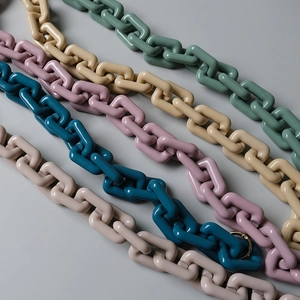 Dettaglio di tracolle in resina acrilica colorata con anelli in metallo oro per borse