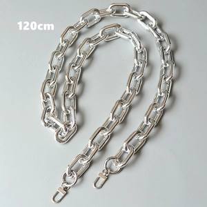 Polished silver metal bag chain strap with lobster clasps for handbags 120cm length