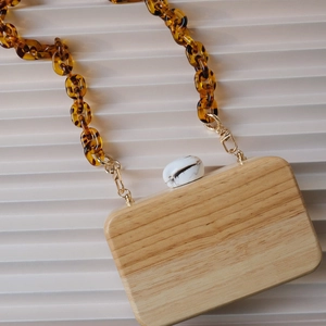 Wooden rectangular clutch with leopard acrylic chain and marble decorative lock clasp