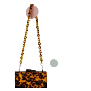 Tortoiseshell acrylic evening clutch bag with matching resin chunky chain strap