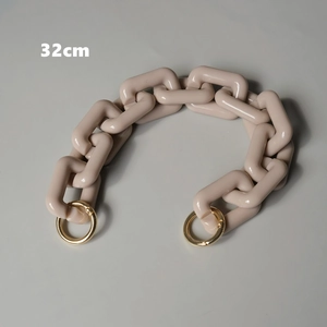 Tracolla spessa in resina beige con fibbie tonde dorate lunga 32 cm per borse