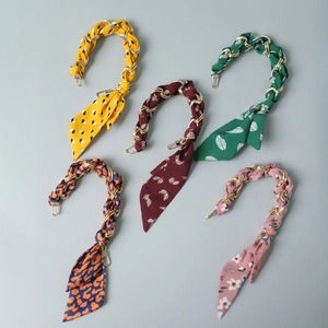 Satin Scarf Woven Bag Strap With Metal Chain Elegant Replacement Handle Handbag Short Strap Floral Leopard Pattern For Women