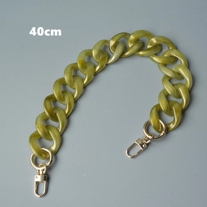 Cadena de resina verde oliva jaspeada para bolso con mosquetones dorados, de 40 cm