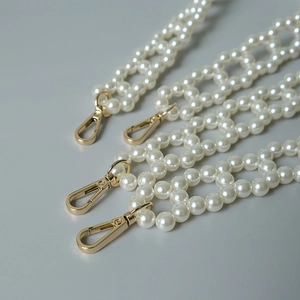 Fashionable milk white pearl braided bag chain strap with light gold lobster clasps