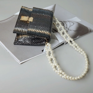 Chic snakeskin print faux leather crossbody bag with dual-strand faux pearl handle