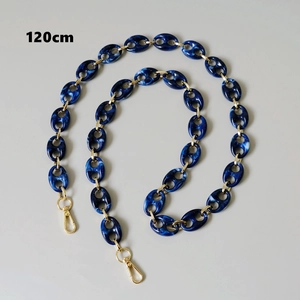 Blue and white marble acrylic chain with gold metal clasps for handbag, 120cm length