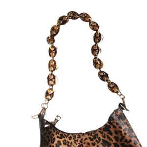 Leopard print leather handbag with vintage tortoiseshell resin chain shoulder strap