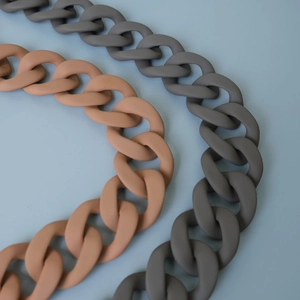 Detail shot of matte acrylic chunky chains in peach and dark grey for handbags