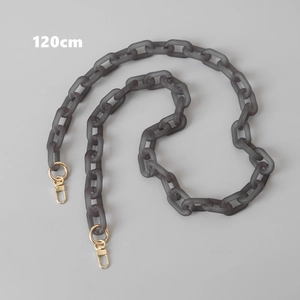 Detail of 120cm matte grey resin bag chain with gold lobster clasps and thick links