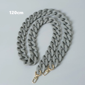 Macro view of 120cm grey matte acrylic chain strap for handbags with gold metal buckles
