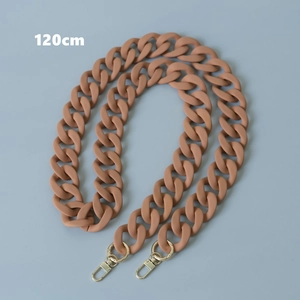 Close-up of 120cm matte acrylic bag chain with golden metal lobster clasps