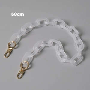 Detailed macro view of 60cm frosted acrylic chain with gold metal lobster clasps