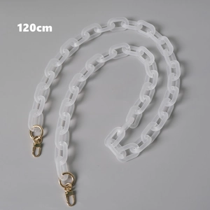 Close-up of a 120cm frosted white acrylic bag chain with gold spring metal clasps