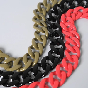 Fashion acrylic resin link chains in olive green, black, and coral pink for bags