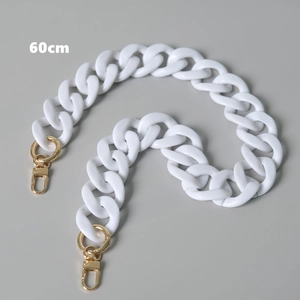 Detail of 60cm chunky white resin chain strap with gold metal lobster clasps for bags