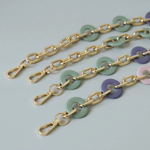 Colorful acrylic resin and gold metal link chains for shoulder bag strap decoration