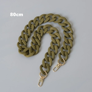 Detailed 80cm olive green matte resin bag chain strap with gold metal lobster clasps