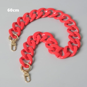 60cm coral pink acrylic resin bag chain with gold lobster clasps in S-curve layout