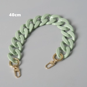 Detail of 40cm green acrylic resin chain strap with gold metal lobster clasps for handbags