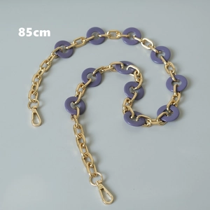 Detail of 85cm purple resin and gold metal chain link strap for handbags with lobster clasps