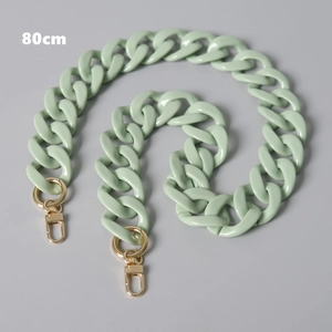 Detailed 80cm light green acrylic chain bag strap with gold metal swivel lobster clasps