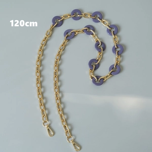 Detail of 120cm purple acrylic resin and gold metal chain with lobster clasp