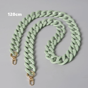 Detailed macro view of 120cm mint green acrylic bag chain with gold metal clasps