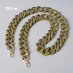 Detail of 120cm olive green resin bag chain with gold lobster clasps for handbags