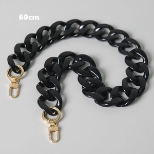 60cm black acrylic resin bag chain strap with gold metal lobster clasps detail