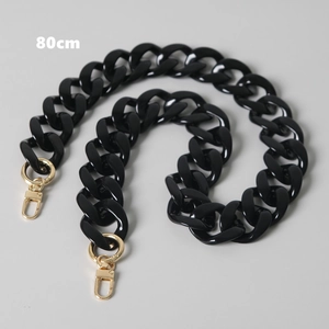 Detailed 80cm chunky black acrylic resin chain strap with gold metal lobster clasps