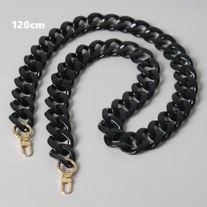 Detailed view of 120cm black acrylic chain strap with gold metal rotating hooks
