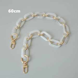 Catena per borsa da 60cm in resina marmorizzata bianca e maglie in metallo oro