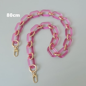 Catena per borsa spessa 80cm in acrilico rosa traslucido con anelli e chiusure in metallo