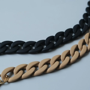 Detail of matte resin acrylic chunky chain straps for bags with gold metal rings