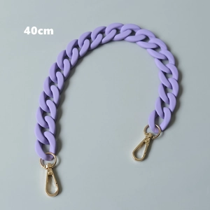 Detail of 40cm purple matte acrylic handbag chain with gold metal lobster clasps