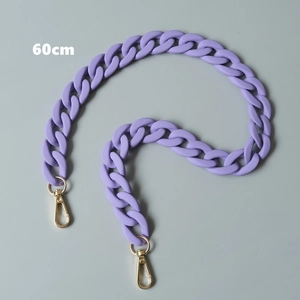 Close-up of 60cm purple matte acrylic bag chain strap with gold lobster clasps