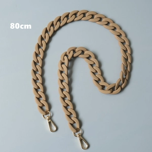 Close-up of 80cm khaki acrylic resin bag strap with gold metal lobster clasps