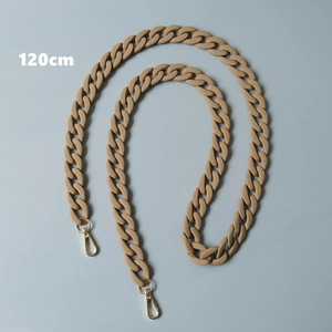 Detail of 120cm matte khaki acrylic chain strap with gold lobster clasps for handbags
