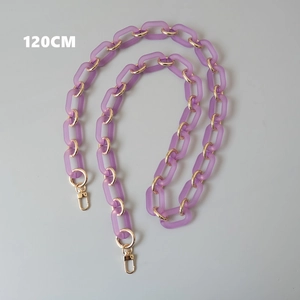 Frosted purple acrylic bag strap with gold metal rings and lobster clasps, 120cm length