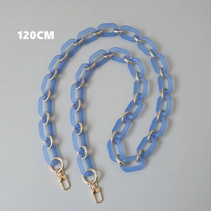 Detail of 120cm blue matte acrylic and gold metal chain strap with lobster clasps