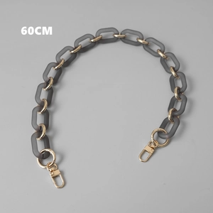 Detail of 60CM bag strap chain with matte gray acrylic and gold metal interlocking rings