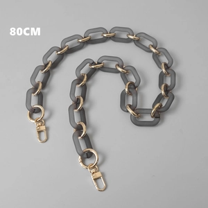 Detailed 80cm grey acrylic matte chain strap with gold metal rings for fashion handbags