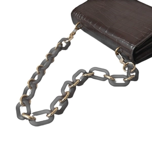 Chic brown crocodile pattern handbag with retro mixed gold and grey resin chain strap
