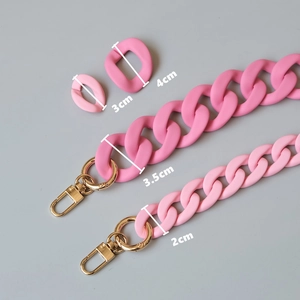 Pink matte acrylic chunky chain bag strap with gold metal lobster clasps in various sizes