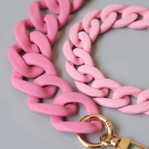 Pink matte resin chunky chain strap with gold metal spring rings for women's handbags