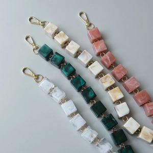 Vintage marble resin handbag chain with square beads and gold lobster clasps
